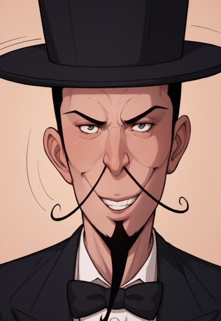 safe_pos, score_9, score_8_up, score_7_up, source_anime, rating_nsfw, ultra hd, absurdres, solo, masterpiece, best quality, best aesthetic, Expressiveh, wolfconf, burankoprn!, 1boy

JabMordrid, top hat, mustache, facial hair, black hair, bowtie, formal, portrait, headshot, looking at viewer