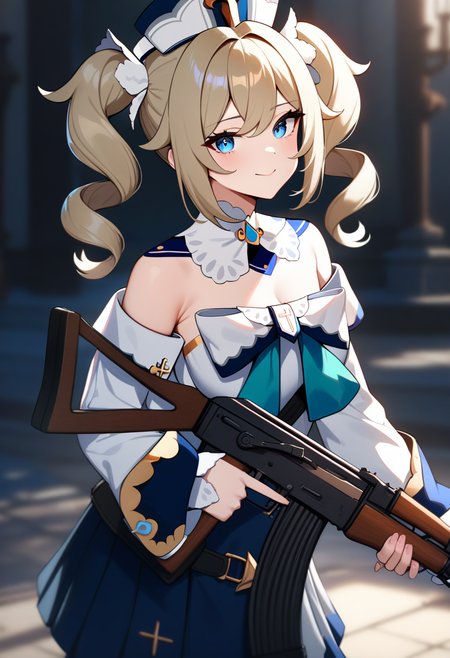 masterpiece,best quality,very aesthetic,absurdres,<lora:ak-47:1>,1girl,ak-47,barbara \(genshin impact\),masterpiece,best quality,very aesthetic,absurdres,