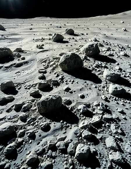A high-resolution photograph of the Moon's surface, showcasing its rocky, cratered terrain with fine lunar dust. The foreground is dominated by detailed lunar regolith, with small rocks and uneven textures illuminated by the harsh, direct sunlight. Shadows are sharp and deep due to the lack of atmosphere. In the background, Earth appears as a vibrant blue and white sphere, partially illuminated, contrasting against the blackness of space. The composition is balanced, with Earth positioned slightly off-center to create a sense of depth and scale. The lighting is natural, with the Sun casting a bright glow on the lunar surface while leaving some areas in darkness, emphasizing the stark and desolate beauty of the Moon.
<lora:SDXLFaeTastic2400:0.4> <lora:extremely_detailed:0.4> extremely detailed, <lora:moon_surf4c3_v2:1>,moon surf4c3, Masterpiece,best quality,hi res,8k,hi res,8k,award winning,(sharp focus, intricate, highly detailed),