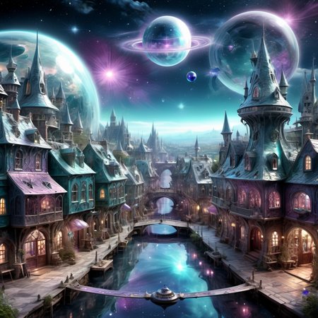 ((best quality)), ((masterpiece)), ((realistic,digital art)), (hyper detailed),DonMC3l3st14l3xpl0r3rsXL Town, magical, fantasy, whimsical, fairytale , 8K, HDR,  <lora:DonMC3l3st14l3xpl0r3rsXL-000007:1>