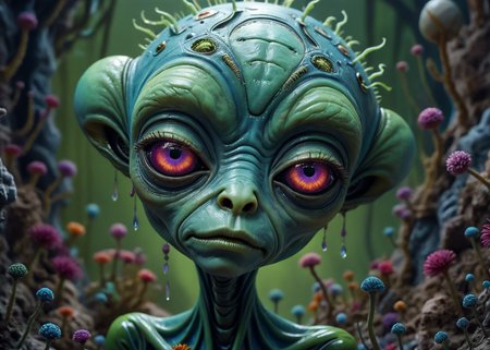 xslx, surrealism, 3d sad female alien species face, highly detailed, Bewitching, volumetric lighting, Lime greenaward winning, eerie, pristine, serene <lora:fx-01:1.25>  <lora:surrealism-v1:1>  <lora:alien-species:.4>