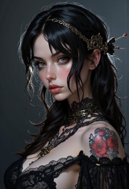 Realistic and highly detailed goth girl rich.