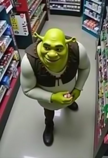 security camera footage of Shrek stealing onions  in a convenience store StoreCCTV