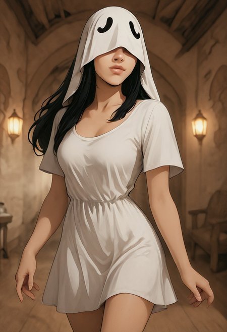 lazypos, Whispa_OC, Expressiveh, 1girl, solo, looking at viewer, standing, sexy pose, blurred village background