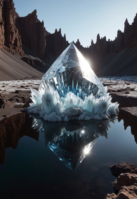 sc3n1ch0r1s0ns, environment, giant gloving crystal formation in the center of the crater, spikey crystals, fantastic fantasy, rocks, flat white desert, wet reflections, roots, , stones, magic light in the darkness,  cliffs at distance
 (8k uhd:1,4)
 <lora:add-detail-xl:1>
 <lora:Dynamic Poses:1>