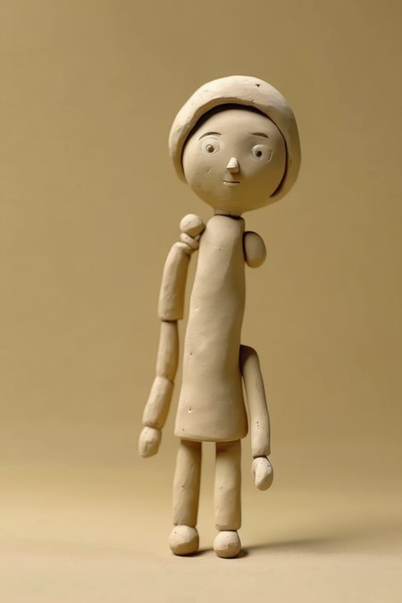 <lora:Clay Animation:1>Clay Animation - Photo of a Artist doll made of clay. Bright background in one color. space to the left. Bright & simple image that could be used in textbooks. 3dcg. Refreshing image.