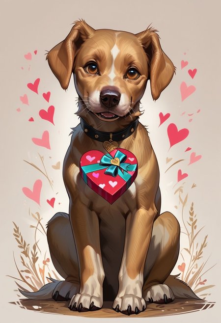 (score_9, score_8_up, score_7_up, source_western,realistic), fantasy, 
The cutest golden retriever puppy sitting by a giant valentine's day Card with lots of hearts,dog, rating_safe
