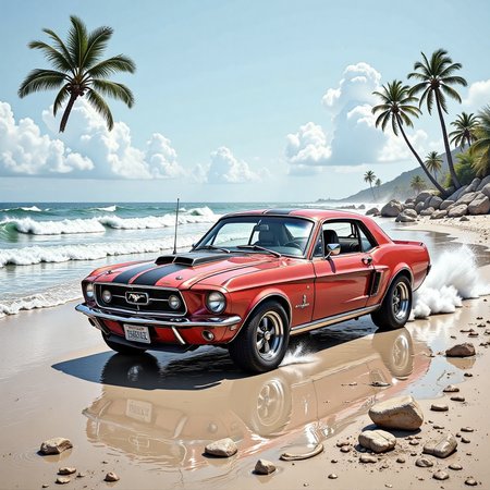 a car driving on the beach, in the style of hyp3rd3tail