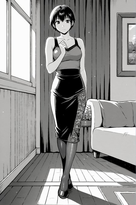 score_9, score_8_up, score_7_up, monochrome, manga_source, best background, detailed background, manga, grayscale  Kaguya, Dating Dressing, indoors, full body, <lora:JN_Shizuku_Kaguya:0.8>