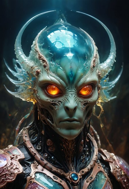 A multicolored translucent artialien, (translucent head:1.6), glowing eyes, neon highlights, strong jawline, intricate textures, 
hyperdetailed realistic illustration, intricately detailed, highest quality, 
BREAK, stylized photo, ultra level of detail and precision in the art, masterpiece, mixed media, intense mood, detailed shading, 
subsurface scattering, light leaks, soft shadows, film grain, Dutch angle, narrow DoF, cinematic composition, mystic haze, dusty atmosphere, very detailed skin, HDR, RAW photograph, eye catchlights, mystic haze, dusty atmosphere, complementary colors