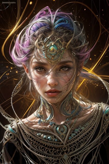 (((1girl))),(geometric abstract background:1.4), esoteric,  depth of field (zentangle, mandala, tangle, entangle) (photorealistic:1.4), official art, unity 8k wallpaper, ultra detailed, beautiful and aesthetic, masterpiece,best quality, (dynamic angle:1.4), glowing skin, (floating colorful sparkles:1) the most beautiful form of chaos, elegant, a brutalist designed, vivid colours, romanticism,back to camera,
