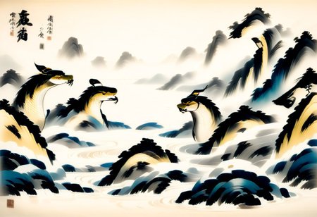 (anime), Sinoink, dueling warriors, iridescent, energy formed in a snake's shape, score_9