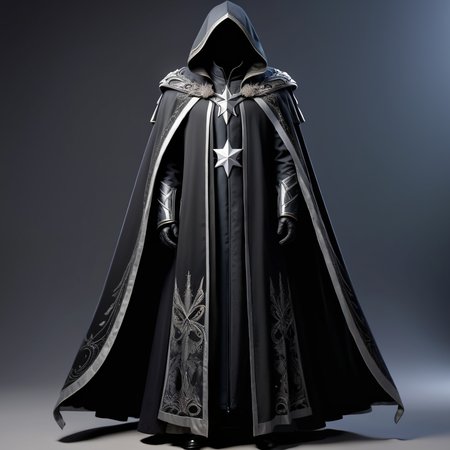 (((masterpiece))),(((best quality))),((ultra-detailed)),wam_icon,
A black cloak with silver star decorations along the edges,,
 <lora:WAMmjicon:0.3>