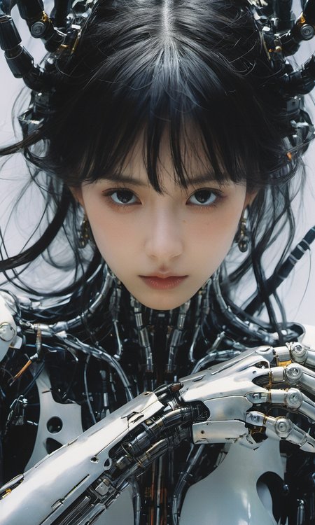 xxmixgirl,1 demon girl mechanical arms detailed face closeup summoning circle cave rituals (art by Yoji Shinkawa Yoshitaka Amano )