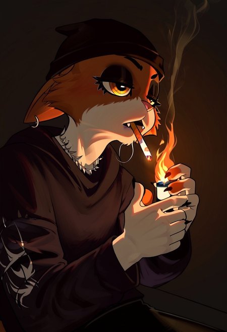 meowskulls, best quality, amazing quality, very aesthetic, absurdres, hand, cigarette, smoking, mouth hold, fire, lighter, holding,