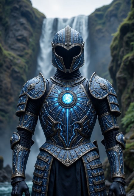 A suit of armor, impossibly sleek and crafted from woven strands of moonlight, stands at the edge of a canyon where waterfalls flow upward into the sky. The armor’s breastplate bears a single, circular indentation, as if awaiting something to complete it. The wind here does not move naturally, carrying with it echoes of battle cries from warriors who never existed, their voices rising in anticipation of the one who will don the celestial plate once more.
   , aidmamjv7, aidmaHyperrealism, aidmaimageupgrader
