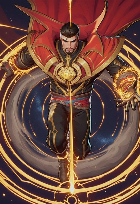 solo, masterpiece, detailed, ultra hd, best quality, 1boy, male, official art, w0lfc0nf, modern, new, masculine face, daddy looking face

MRivalsDoctorStrange, short hair, facial hair, black outfit with gold accents, red cape, gloves, view from above, levitating, magic circles, detailed, magical background, yellow energy beam, laying down, horizontal, stardust, dust, sparkles, shimmering energy, magical