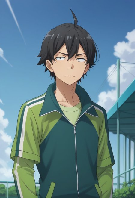 score_9, score_8_up, score_7_up, source_anime, highly detailed, 
hachi, 1boy, male focus, solo, sky, cloud, day, black hair, blue sky, track suit, black eyes, track jacket, ahoge,
outdoor,