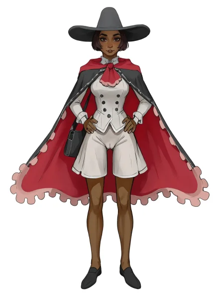 furry anthro female rabbit, looking at viewer, cameltoe, standing, (score 9 up, score 8 up, highest score, highest quality), extreme detail, western art,
black headwear, dark skin, looking at viewer, short hair, black footwear, cape, shoes,dark-skinned female, brown hair
 <lora:[mossacannibalis] Experimental 1 image 40 Repeat 10 Epochs Lora Style Specific Image 162 Experiment PonyXL:.9>