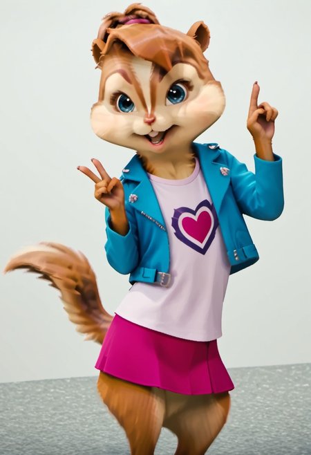 Score_9, score_8_up, score_7_up, source_furry, brittany miller, chipmunk, chipmunk girl, furry female, furry, 3d, render,  white background, standing tall, good image quality, hand gestures, wearing a pink skirt and pink T-shirt, blue denim jacket, realistic and lively look, He pulls his hands forward at the viewer, wants to touch him, 
<lora:Brittany_Miller__Alvin_and_the_Chipmunks__CG_Movie_version:0.8>
