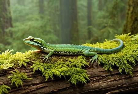 Cinematic, Cinematic Lighting, Cinematic Shot, extremely detailed, Film Still, macro photography, depth of field,  high detail, hires textures, incredibly detailed, intricate details, intricate diorama, masterpiece, Movie Still, outstanding intricacies, photorealism, true masterpiece, fountain background, glamourous, Stately, lizard, skink, cry5t415ku11, Pleocoma badia, Pacific Northwest conifer forest, sitting beneath a rotten log with mold and moss.