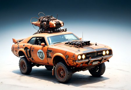 <lora:evidecrepPunk:1> evi@decrepPunk ,car flying above city, from above,    Robotic orange car made of rusted old metal and gears and leaking decaying batteries in a post-apocalyptic weathered decaying world, muscle car, mustang, dolorean, 1969 dodge charger  with white stripe, humoristicsetting, highly detailed, sharp focus, photograph, 8k resolution, cinematic lighting, , night, dark exhaust smoke, black oil dripping