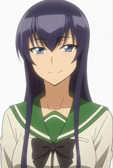 <lora:Saeko_Busujima:0.8>, white background, Saeko Busujima, upper body, school uniform, smile