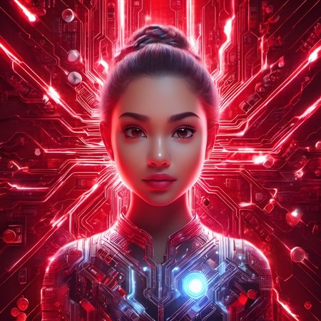 iccircuitart,red theme,<lora:iccircuitart:1>,, portrait of a CGI animation character, magical background, bright natural lighing, backlighting, professional studio quality, looking at camera, large round cute detailed eyes, detailed, cute, adorable, intricately detailed, fantasy art, digital painting