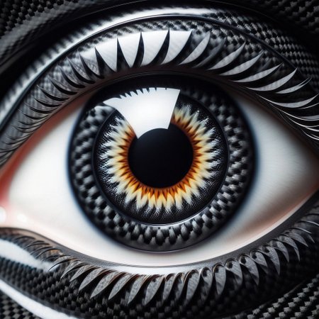 lazympos, cf_style, eye, extreme close-up, iris made of carbon fiber, depth of field,