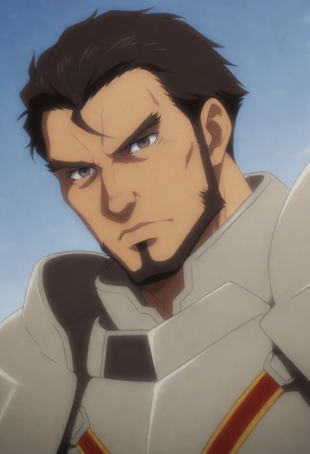 score_9, score_8_up, score_7_up, score_6_up, source_anime\(Overlord\), perfect anatomy, perfect proportions, best quality, masterpiece, high-resolution, high quality, aesthetic, absurdres, (male focus), solo male, Gazef Stronoff \(Overlord\), brownish black hair, short hair, sideburns, black eyes, facial hair, chinstrap beard, jawline beard, Warrior Captain Armor\(Overlord\), Gazef's Armor\(Overlord\), breastplate, shoulder armor, forearm armor, brown gloves, adult, mature, masculine, manly, handsome, charming, alluring, serious, upper body, dutch angle, shy,  portrait, headshot, close-up, snow sky
<lora:EMS-432575-EMS:1.000000>