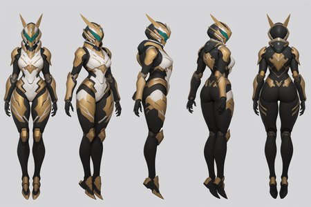 (GENERAL:0), mecha, robot, masterpiece, best quality, very aesthetic, absurdres, solo, standing,
(VIEWS:0),  full body character turnaround of mecha,
Multiple views of the same mecha,  (simple background, white background:1.2), multiple views, side view, back view, front view, 
sunglasses, goggles,
mask, helmet,
Butterfly \(insect\)ï¼
warframe,
plate armor, power suit, alien,
android, cybersuit, upper armor, mechanical arms, machinery, prosthesis,
(bodyshape:0), Rectangle or straight body type body,
(clothing:0), (korean girl style/dayilylook2:0.6), 
(gold  
Gothic  theme character design:1.1),
 <lora:MechTurnXLRemix_v1:.75>
 <lora:MechTurnXL_v1:.25>
<lora:ClothTurnXLRemix_v1-000004:.25>
 <lora:ClothTurnXL_v1-000004:0.25> 
<lora:CharTurnXL_v2:0.25>
 <lora:xl_more_art-full_v1:.25>,
 <lora:Alphonse Mucha Style:.1>, Alphonse Mucha Style page
 <lora:å½é£æç»SDXL:.1>