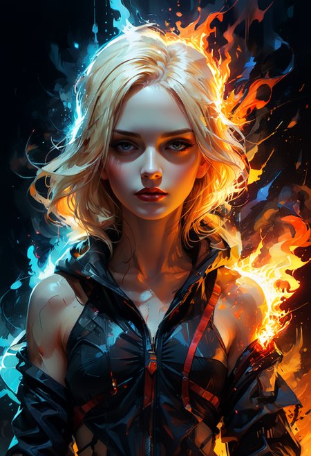 Art Deco masterpiece, Rogue assassin girl, wearing a hood, blonde hair, shrouded in shadows, holding a flaming dagger in each hand, vibrant glowing abyssal colors, entirely in frame, FULL BODY, radiating electrical energy, shoulder length messy hair, Full body, Beautiful anime waifu style girl, hyperdetailed painting, luminism, art by Carne Griffiths and Wadim Kashin concept art, 8k resolution, fractal isometrics details bioluminescence , 3d render, octane render, intricately detailed , cinematic, trending on art station Isometric Centered hyper realistic cover photo awesome full color, hand drawn , gritty, realistic, intricate, hit definition , cinematic, Rough sketch, bold lines, on paper, vibrant, epic, ultra high quality model <lora:xl_more_art-full_v1:1>, Art Deco, often for geometric shapes, luxury, or 1920s elegance.