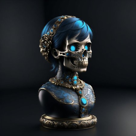 <lora:porcelain_gzhel_black:1.0>, (black  porcelain, Gzhel, rococo:1.0),  


 1girl, blue eyes, blue hair, dress, hair ornament, hair rings, hair stick, highres, shawl, short hair, skull, solo