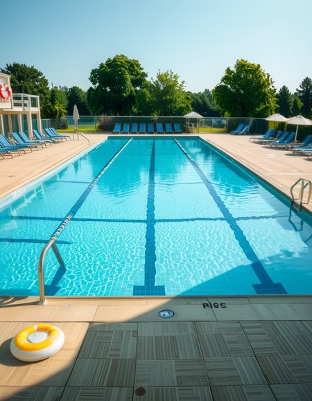 A large public swimming pool on a sunny day, completely empty of people. The clear blue water is still, reflecting the bright sky. Sunlight creates shimmering patterns on the tiled pool floor. The pool deck is lined with neatly arranged lounge chairs and colorful umbrellas. A lifeguard chair stands vacant at the poolside. Surrounding the area, lush green trees and well-maintained landscaping add a sense of tranquility. The atmosphere is calm and serene, with no movement except for the gentle ripples in the water.
<lora:SDXLFaeTastic2400:0.4> <lora:extremely_detailed:0.4> extremely detailed, <lora:public_swimming_p00l:1>,public swimming p00l, Masterpiece,best quality,hi res,8k,hi res,8k,award winning,(sharp focus, intricate, highly detailed),