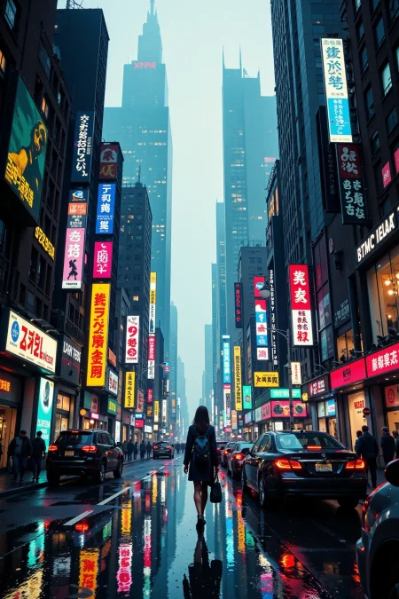 dystopian city beautiful  landscape, rainy day, woman, very intricate, very detailed, sharp, bright, colorful, <lora:Hand v2:0.5> <lora:Anti-Blur:1><lora:Insane Detail Slider:0.25>  <lora:flux.1_lora_flyway_Epic-detail_v2:0.3> <lora:fluxenhancer:0.25> <lora:ROWER:0.6> <lora:flux-charmer-v1-1:0.4> <lora:CPA:1>