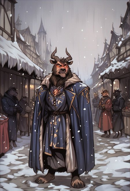 score_9, score_8_up, score_7_up, perfecteyes, anthro bear,  square,  market, glowing,  male 30-40 years old,winter,long coat, brutality, jewellery, snowfall, drifts,fantasy,Vintage,1990s \(style\)