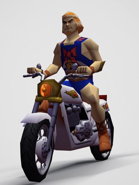 score_9, score_8_up, score_7_up, source_anime,he-man rides a motorcycle, solo, n64zeldastyle, 3d, polygonal, full body, white background,
