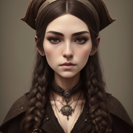 intricate portrait of a petite girl, rough, rugged, sad expression, traditional worn pirate attire, bandana, long coat :: Naoto Hattori, Anna Dittmann, Tom Bagshaw :: symmetriy, polished, complex, highly detailed digital painting, perfect composition