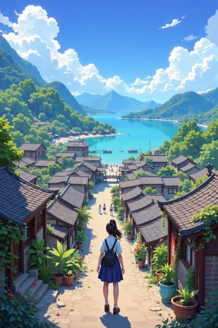 chinese town beautiful  landscape, bright sunny sky, woman, very intricate, very detailed, sharp, bright, colorful, <lora:Hand v2:0.5> <lora:Anti-Blur:1><lora:Insane Detail Slider:0.25>  <lora:flux.1_lora_flyway_Epic-detail_v2:0.3> <lora:fluxenhancer:0.25> <lora:ROWER:0.8> <lora:Anime art - Variant 3:0.6> Anime art
