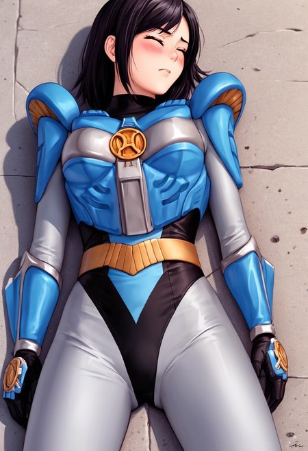 score_9, score_8_up, score_7_up, source_anime, zPDXL, zPDXLpg, <lora:offset_0.2:0.1>, <lora:spo_sdxl_10ep_4k-data_lora_webui:1>,
1girl, solo,
sazerpisces, armor, black leotard, silver bodysuit, belt, gauntlets, black gloves, <lora:Sazer_Pisces_v2:1>,
black hair, green eyes, medium hair, hair behind ear, swept bangs, ass visible through thighs,
blush, closed eyes
from side, lie on ground, fainted, defeated, damaged
outdoors, city, street