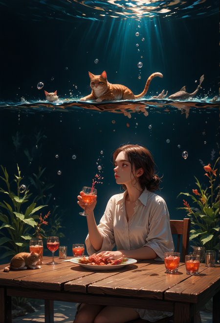 score_9,score_8_up,score_7_up,embedding:zPDXL2, film grain,Cinematic Lighting, Expressiveh,th3rm4l,colorful, , sitting, water, cup, no humans, animal, border, table, cat, alcohol, drinking glass, fish, bubble, underwater, air bubble, surreal<lora:增强\(收藏)\sdxl_lightning_8step_lora.safetensors:1.0:1.0> <lora:增强\(收藏)\Expressive_H-000001.safetensors:0.4:0.4> <lora:增强\(收藏)\Hands XL 4.safetensors:1.0:1.0> <lora:增强\(收藏)\glowneon_xl_v1.safetensors:0.5:0.5> <lora:extremely detailed (no trigger).safetensors:1.0:1.0> <lora:Vixon\(收藏)\Vixon's Pony Styles Thermal.safetensors:0.4:0.4> <lora:增强\(收藏)\sinfully_stylish_PONY_0.2.safetensors:0.4:0.4>