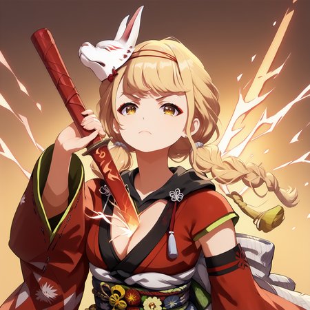 score_9, score_8_up, score_7_up, score_6_up, source_anime, 1girl,
<lora:kotone.pony-v1.3:1>, kotone, kamuro, serious,
<lora:Draw Weapon from Chest pony:1>, DRAW WEAPON FROM CHEST,
GLOWING WEAPON, HOLDING WEAPON,
CLEAVAGE, WEAPON BETWEEN BREASTS,
flaming background, abstract background,