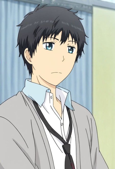 high resolution, solo, best quality, 1Boy, Arata Kaizaki, Black Hair, Blue Eyes, school life, school uniform, OverallDetail