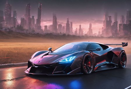 detailed super sport car, sharp edges, sharp focus, futuristic, <lora:Cbebop-background:1.5>, high quality, high resolution, art by Cain Kuga, night, breathtaking scenary,  high-tech,  cyberpunk, volumetric lighting, (long exposure:1.5), speed effect, raining,