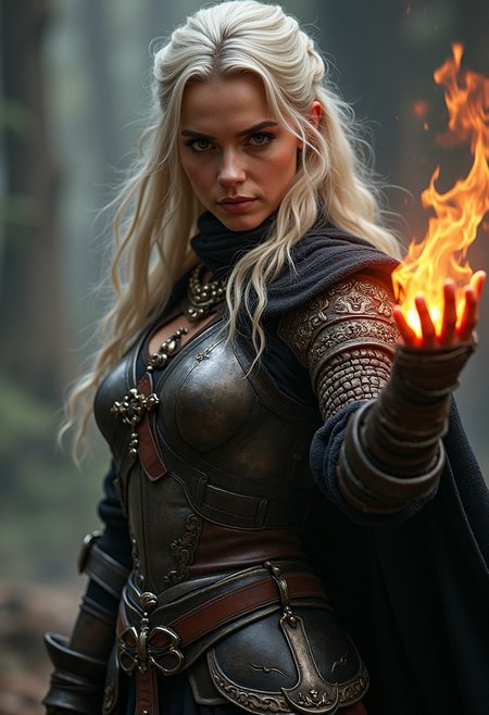 A photorealistic portrait of Ciri from witcher in her full armor. Casting magic, Completely lifelike. 
aidmaHyperrealism
