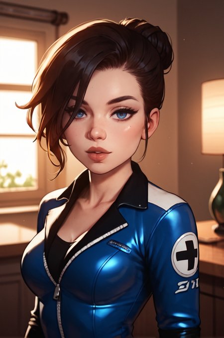 high quality, one girl, lustful expression, beautiful appearance, thick eyelashes, sexy body, sexy biker uniform, looking at viewer, indoors <lora:43stl1ght1ngXLP2:0.5> <lora:alexchow:1> <lora:DeepInkPony:0.8>, score_9, score_8_up, score_7_up