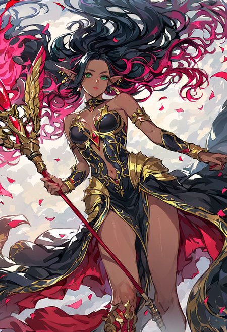 (score_9, score_8_up:1.1), score_7_ up, highly detailed, , zPDXL, ((1 girl,)) slender, petite ,Dark elf sorceress, lithe body, jet black hair with crimson highlights, alabaster skin, piercing green eyes, flowing dark robes adorned with silver embroidery, magic staff in hand. she wear Time's offering's clothes, temporal decay, aging process, bittersweet memories, historical significance. ,  dynamic pose, detialed background
, masterpeice, detailed, intricated details, 8k, ultraclear <lora:detailed_notrigger:1>, wide angle, detailed scene, detailed faces, perfect quality, tranding on artstation, incredible details , Painstaking Attention To Details ,  <lora:OMG-Is-DucHaiten_v1.0:1> ziprealism