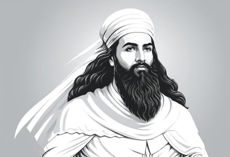 A simple line art illustration, vector, zartosht the ancient persian prophet, minimalist, lowbrow, Zoroaster