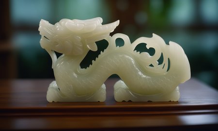 cinematic film still <lora:jadecarvingcd_xl-000007:0.8>,a statue of a chinese dragon made of (jadecarvingcd_xl,jade carving,translucent) on floor,no humans,long-focus,indoors,chinese zodiac,wooden table,cutie,cute,still life,animal statue,front view,facing viewer,looking at viewer . shallow depth of field, vignette, highly detailed, high budget, bokeh, cinemascope, moody, epic, gorgeous, film grain, grainy, 8K, HDR, UHD, masterpiece, best quality, highly detailed, high resolution, finely detail, extremely detailed, ultra detailed, wallpaper
