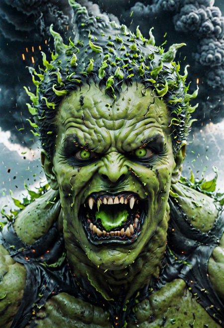 According to the rules, in such cases, it was supposed to become a black impenetrable cloud, fill the entire space with itself, catch up with green DEVIL SPAWN horror and look at him with an ominous luminous look from nowhere and from everywhere, which Bomchi immediately did.  Feeling of fear, feeling of horror,rich colors, ultra clear image, more realistic, high resolution photos, 8K HD wallpapershigh quality, intricate details,  ultra detailed, ,depth of field, 8k resolution trending on Artstation Unreal Engine 5, Epic,detailed background, <lora:xl_more_art-full_v1:1.2>  <lora:JuggerCineXL2:0.8> , Cinematic,  <lora:EnvyActionShotXL01:0.8> action shot